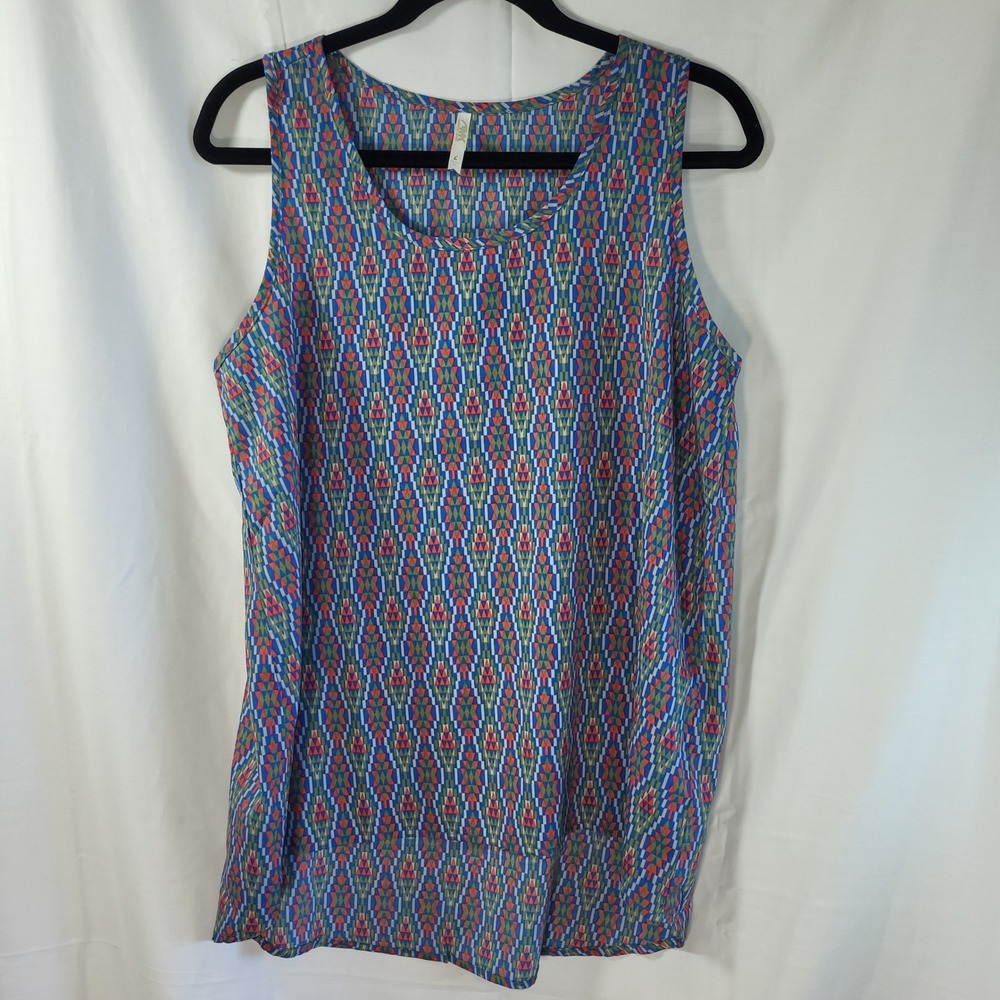 AMK Womens Geometric Diamond Print Sleeveless Silky Blouse Boho Fairy‎  Large